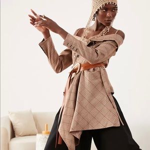 Plaid Assymetrical Cut Drop Shoulder Blazer Dress